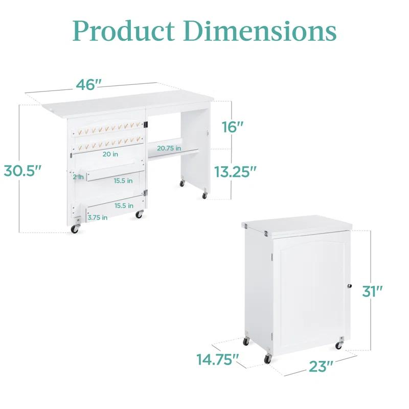 Best Choice Products 46'' x 16'' Sewing Table with Sewing Machine Platform and Wheels