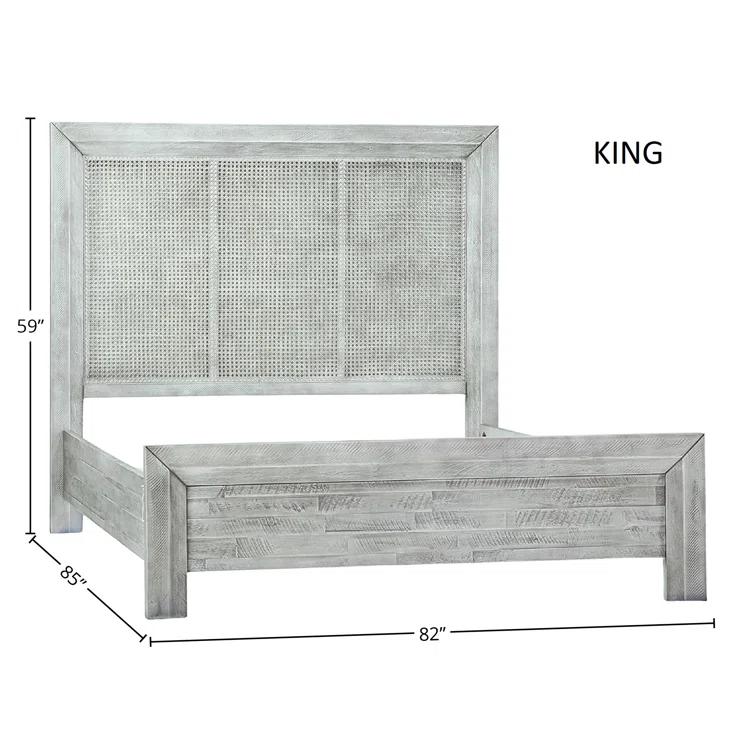 Geneva King Light Grey Reclaimed Acacia Wood Upholstered Bed