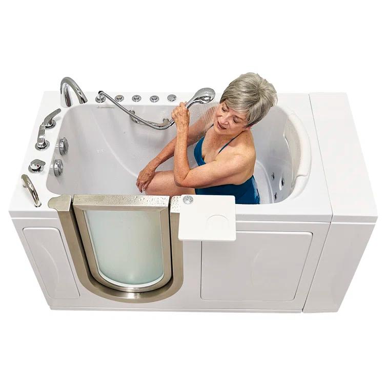 Ella Walk In Baths Ella Royal 32"x52" Acrylic Air and Hydro Massage Walk-In Bathtub with Left Inward Swing Door, 5 Piece Fast Fill Faucet, 2" Dual Drain, Carrara Wall Surround 931175PCWS