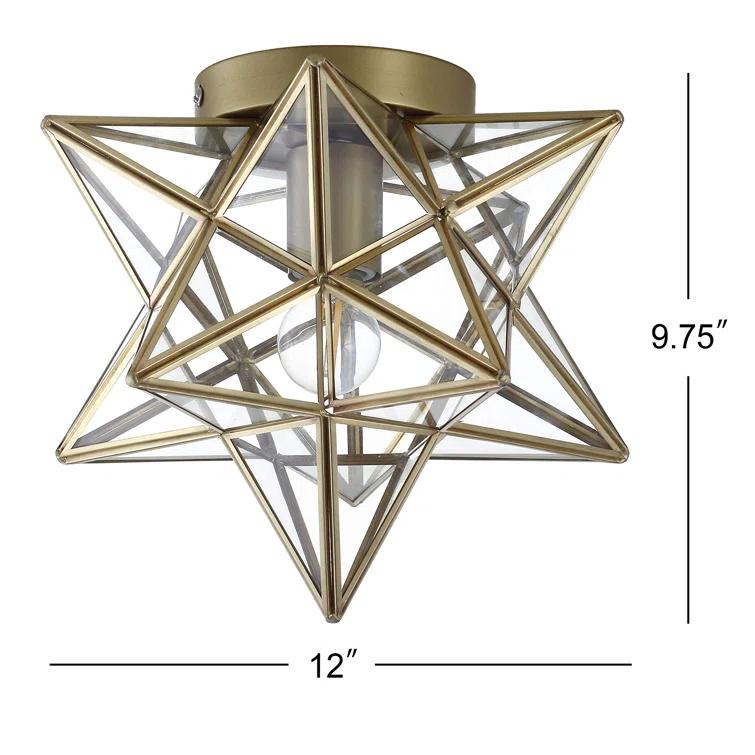 Everly Quinn 12" Moravian Star Metal/Clear Glass LED Flush Mount, Gold/Clear