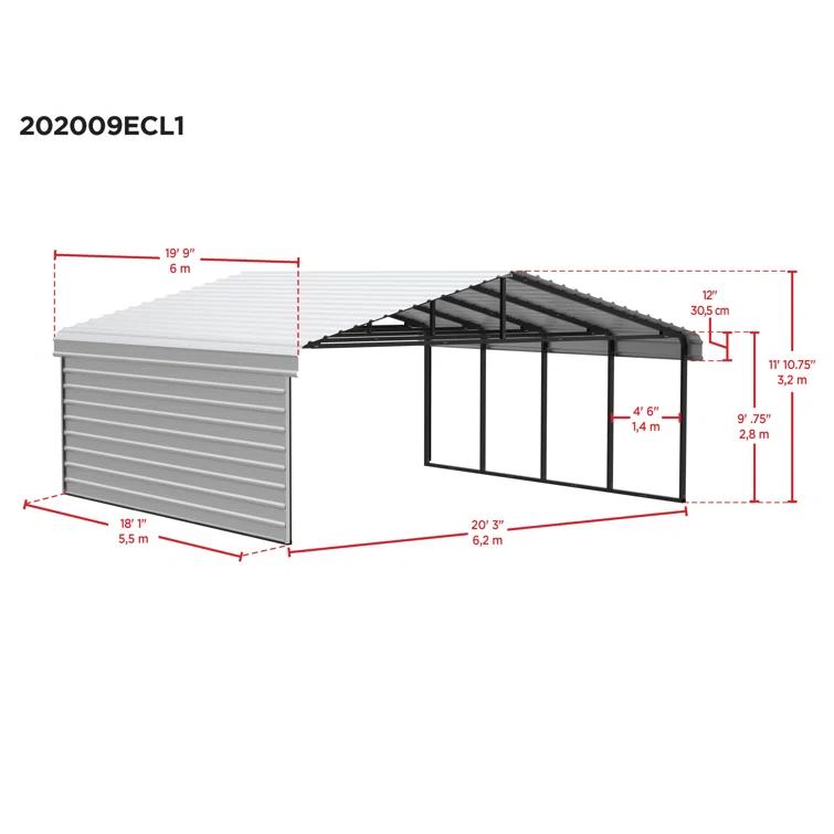 Arrow Arrow Steel Carport with 1 Side Wall Kit, 20x20x09