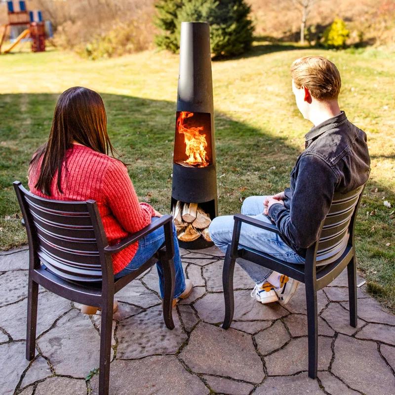 17 Stories 59" Black Finish Steel Outdoor Chiminea Fire Pit with Built-In Log Holder