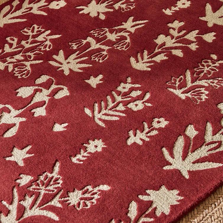 Sanderson Rectangle Floral Hand Tufted Wool Area Rug in Beige/Red | Perigold