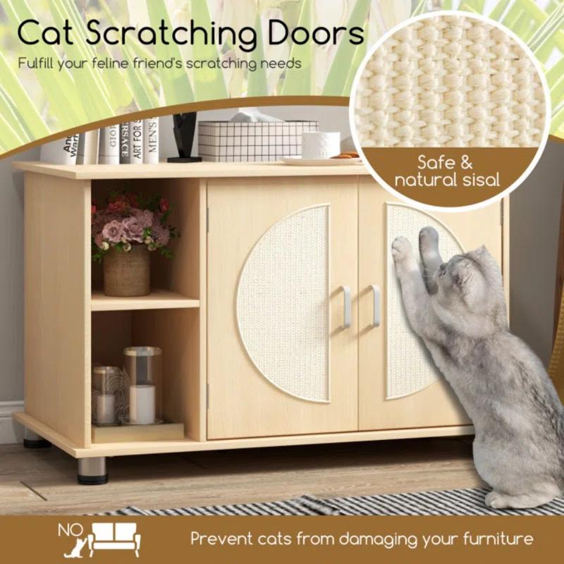 Archie & Oscar™ Archie & Oscar™ Cat Litter Box Enclosure W/ Sisal Scratching Doors Storage Adjustable Metal Feet