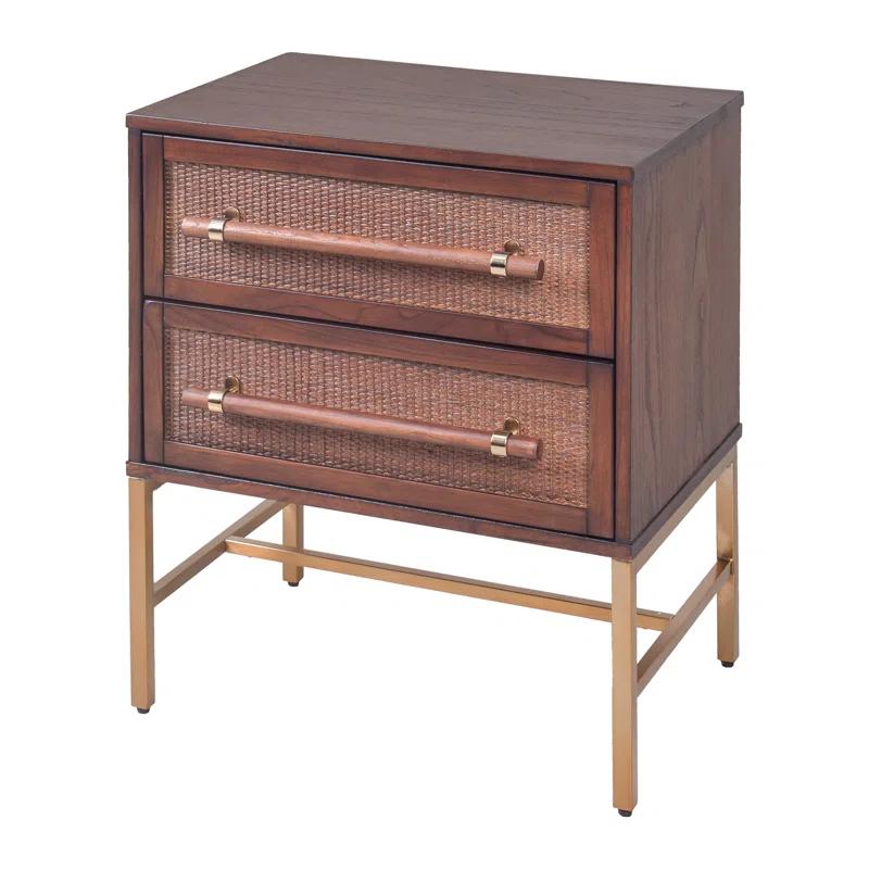 Hopper Studio Hopper Studio Sophia Solid Wood 2-Drawer Rattan Nightstand, Stylish Storage For Modern Homes