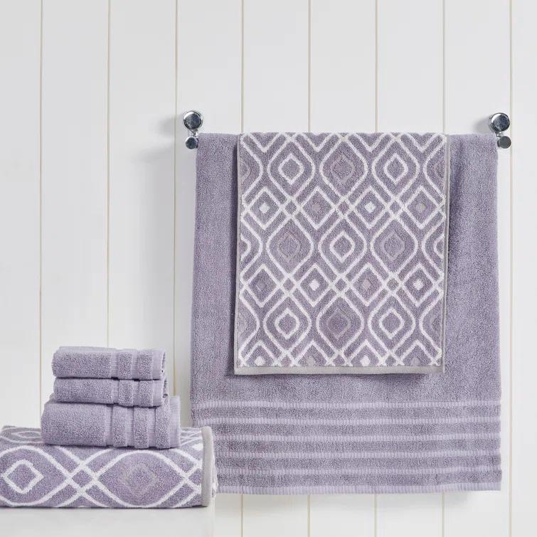 Modern Threads Modern Threads Oxford 6-Piece Yarn Dyed Jacquard & Solid Towel Set – 100% Combed Cotton, Quick Dry & Absorbent Bath, Hand & Washcloths