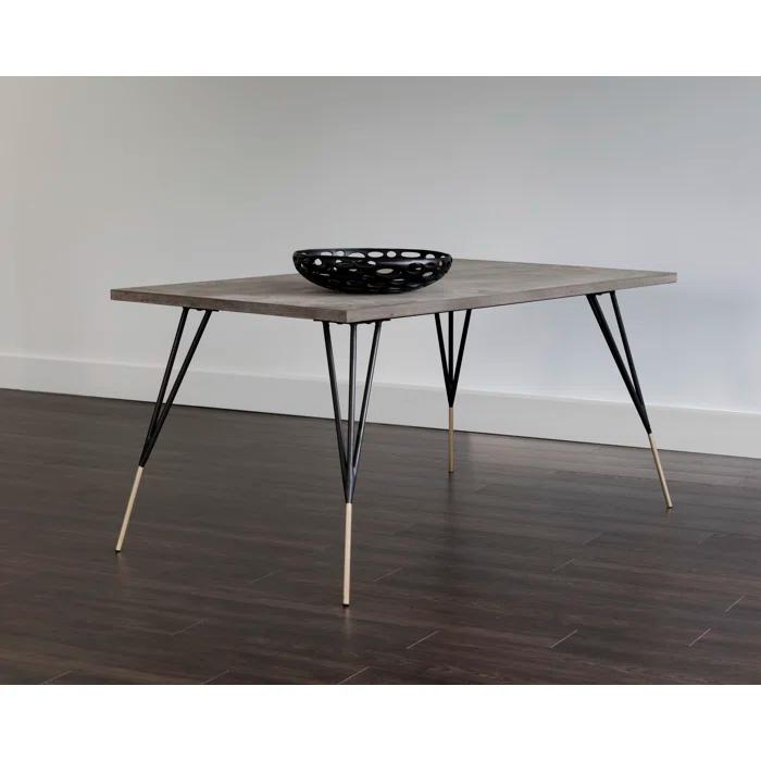 Gray Concrete Top Rectangular Dining Table with Brass Feet