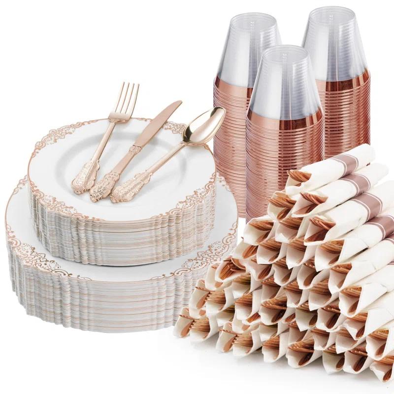 Rosdorf Park Plastic Plates,Disposable,Party,Thanksgiving,350PCS,100 Rim Plates,50 ware,50Napkins