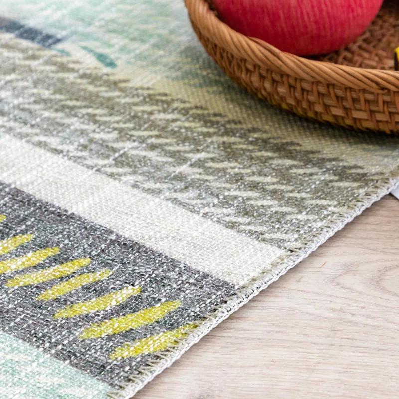 NELE Machine Washable Modern Lattice Area Rug Yellow/Blue Multi