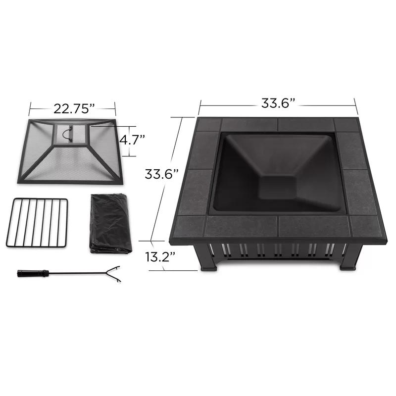 Gray Wood-Burning Free-Standing Square Fire Pit