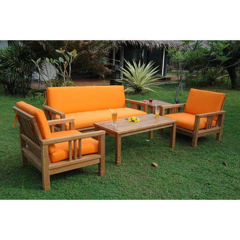 Anderson Teak South Bay Teak 5 - Person Patio Conversation Sets with Sunbrella® Cushions