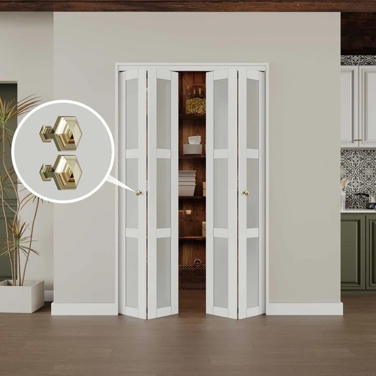 CHIC MODE Double Bifold Doors 3 Lite Frosted Glass Solid Manufactured Wood Prefinished Folding Door