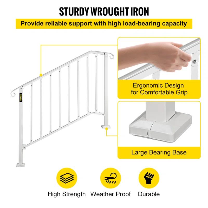 VEVOR Hand Rails for Outdoor Steps, Wrought Iron Railing, Porch And Stair Railing Kit