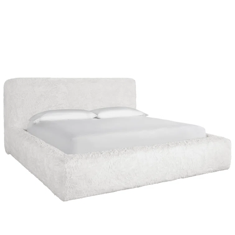 Queen White Upholstered Bed with Plush Headboard