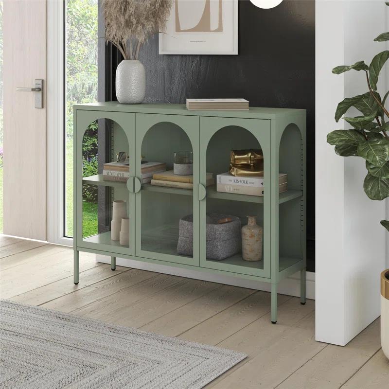CosmoLiving by Cosmopolitan Chloe Metal Accent Cabinet With 3 Arched Glass Doors