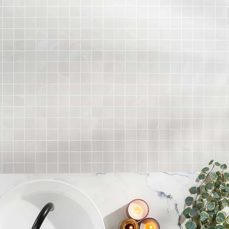 Saroshi Onyx Bianco 11.81 in. x 11.81 in. Matte Porcelain Floor and Wall Mosaic Tile (0.96 sq. ft./Each)