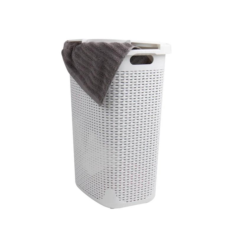 Mind Reader Mind Reader 60L Slim Laundry Hamper, Clothes Basket, Lid, Wicker Style, Plastic, 17.65"L x 13.75"W x 24.15"H, 2-Pack