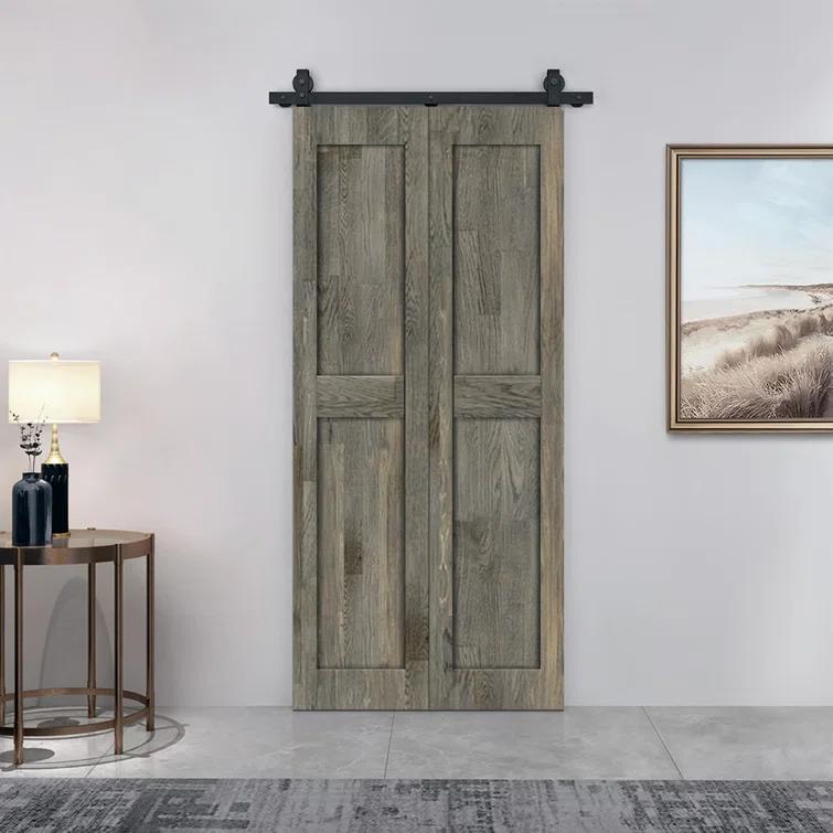 Calhome 2 Panel Shaker Pine Wood Bi-Fold Door with Sliding Barn Door Hardware Kit