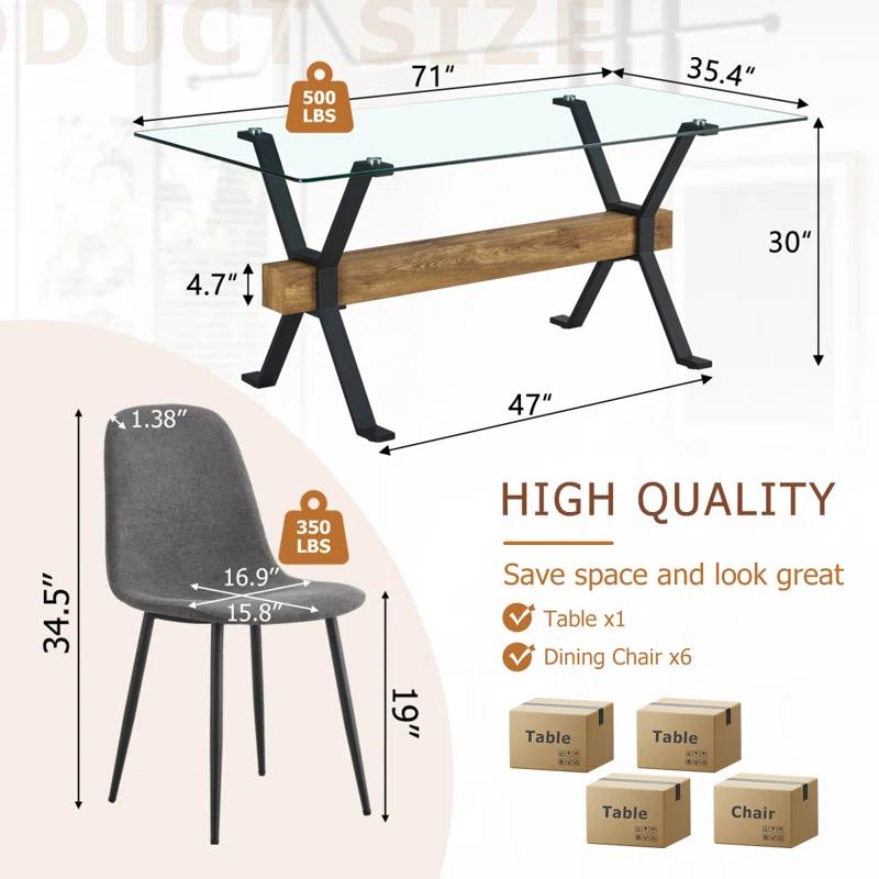 Ivy Bronx 7-Piece Glass Top Dining Table Sets | Wayfair