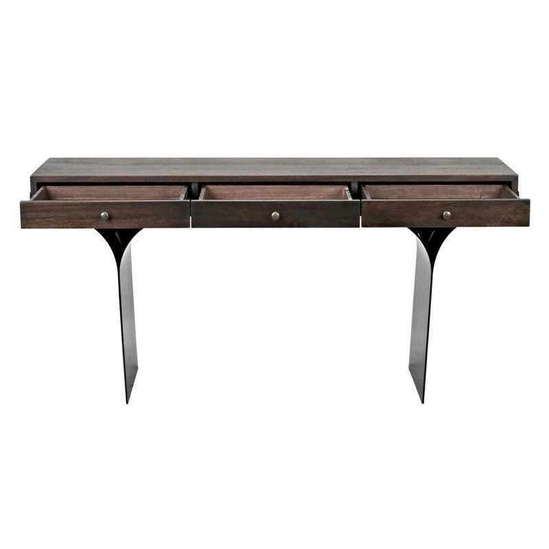 Truss Solid Wood Top Metal Base Writing Desk