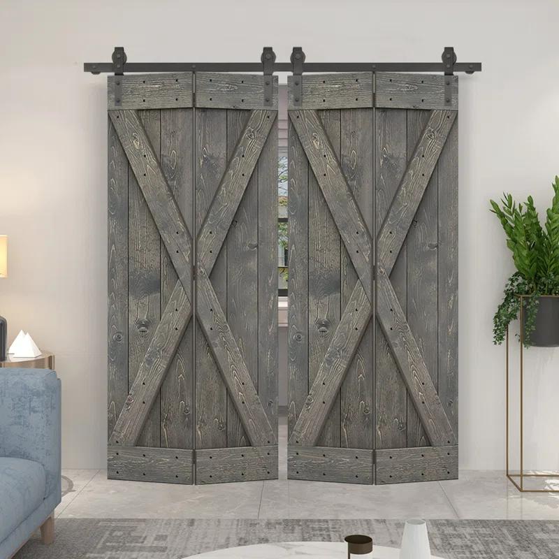 Calhome Pre-assembled Wood Bi-Fold Barn Door with Sliding Hardware Kit