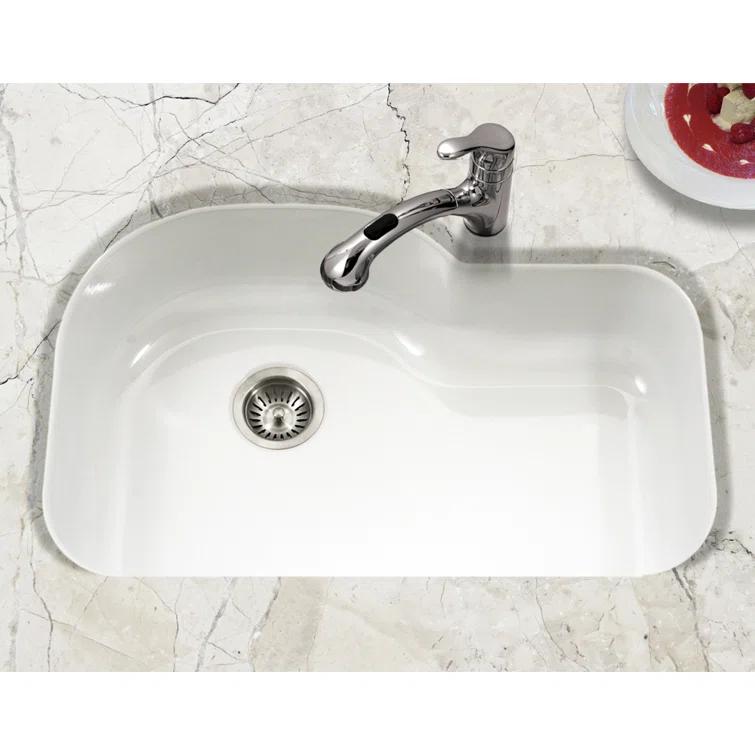 Houzer Porcela 31.25'' L Undermount Single Bowl Stainless Steel Kitchen Sink PCH-3700 WH