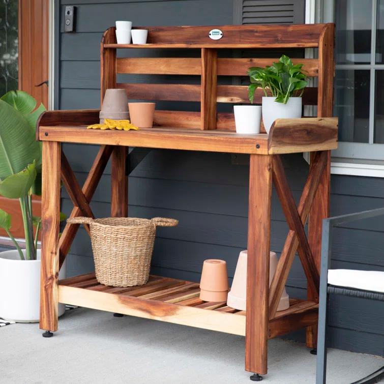 Backyard Discovery Backyard Discovery Acacia Wood Garden Potting Bench & Serving Bar with Lower Storage Shelf