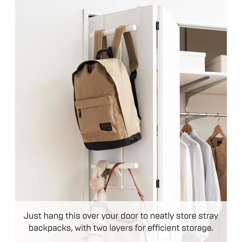 Yamazaki Home Kids' Backpack Over The Door Hanger, Two-Tiered Bookbag Metal Storage Rack