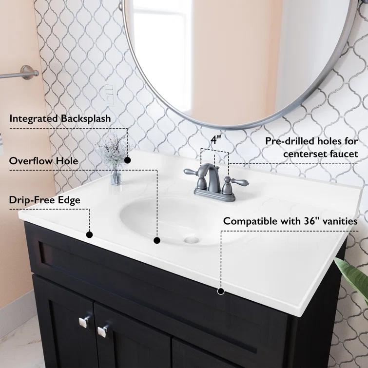 Alcott Hill® 37 Inch Cultured Marble Vanity Top with Backsplash, Improved Package