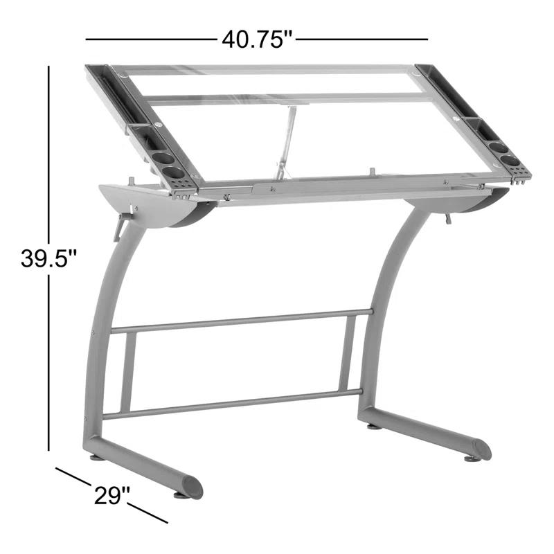 Inbox Zero Cournoyer Glass Top Metal Base Drafting Table