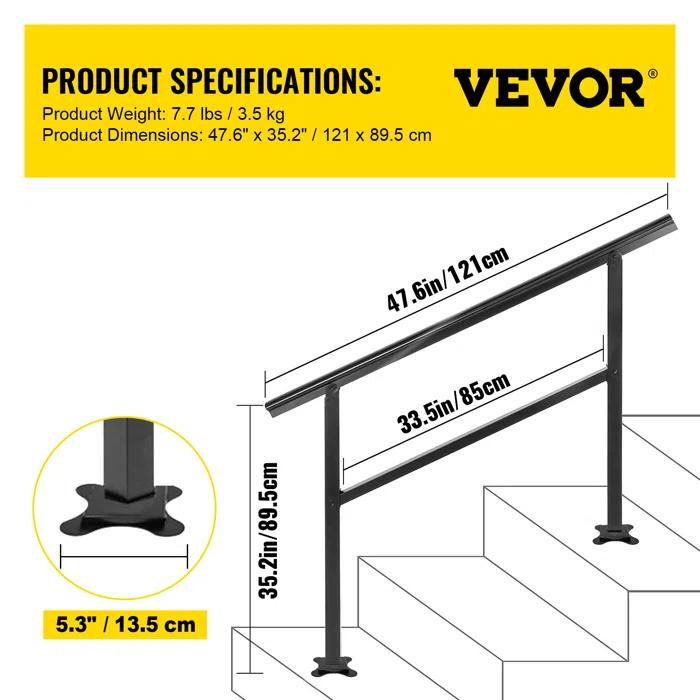 VEVOR Stair Railing Kit Aluminum Handrail Flexible Outdoor Deck Hand Rail