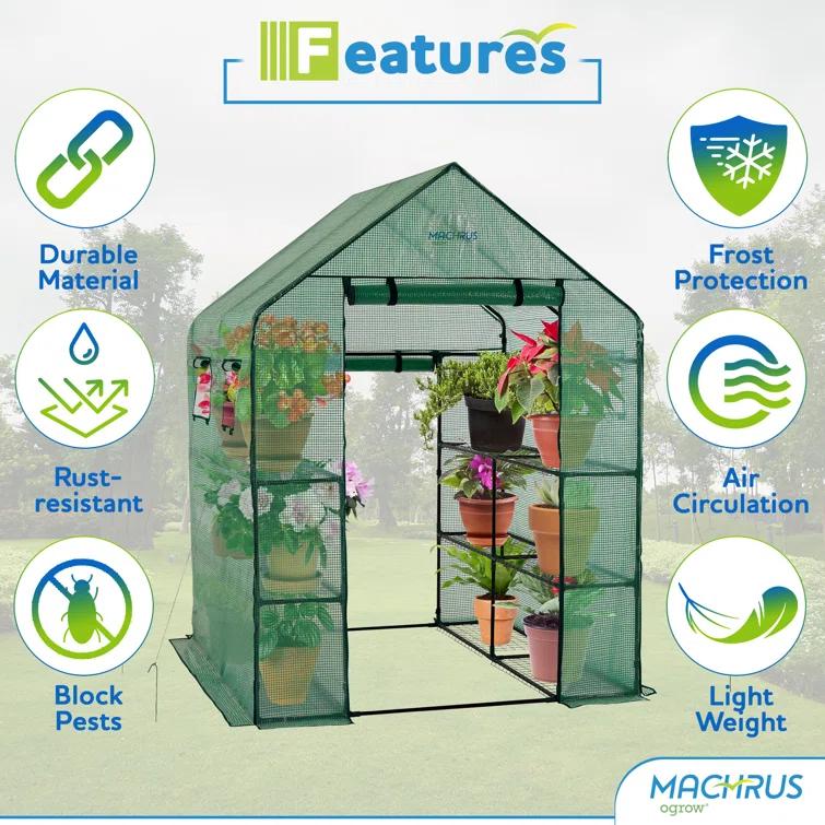 OGrow Machrus Ogrow Deluxe Walk-in 2 Tier 8 Shelf Portable Lawn And Garden Greenhouse - Heavy Duty Anchors Included! | Wayfair