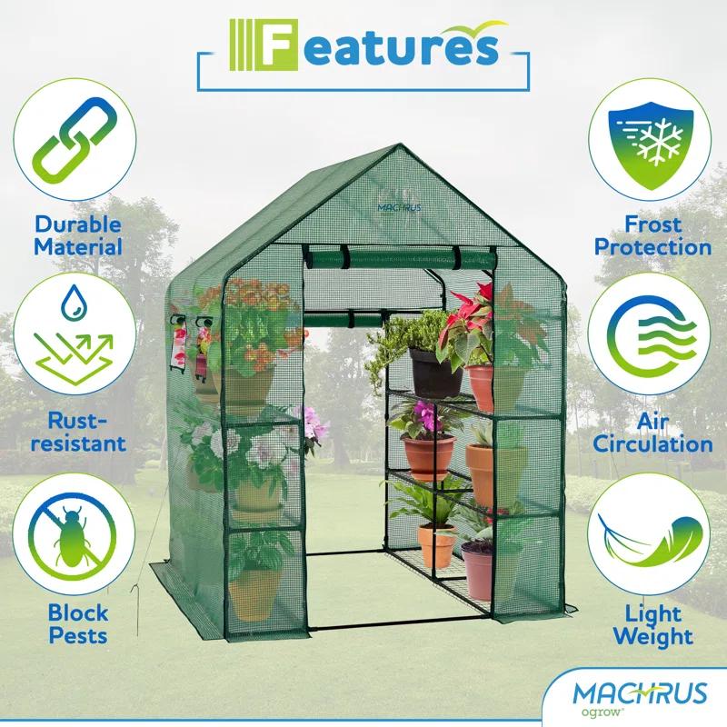 OGrow Machrus Ogrow Deluxe Walk-in 2 Tier 8 Shelf Portable Lawn And Garden Greenhouse - Heavy Duty Anchors Included! | Wayfair