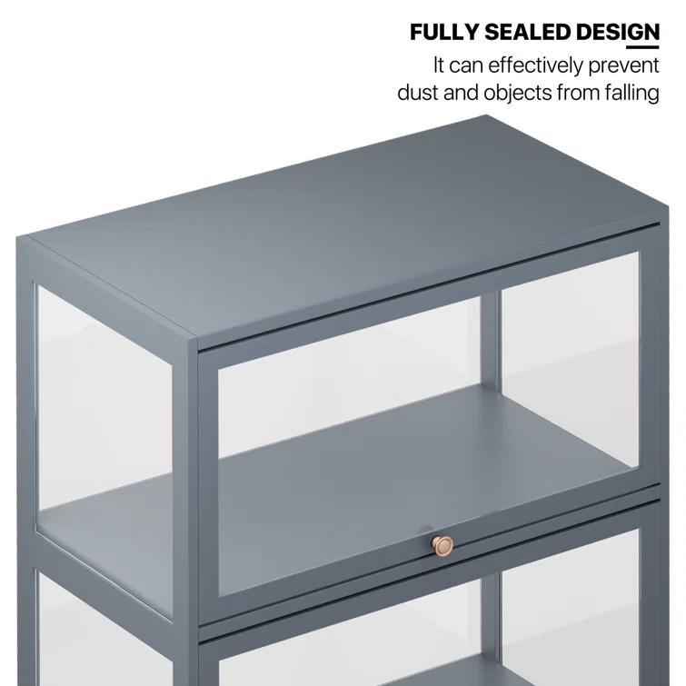 Magshion Modern 55" 4-Tier Transparent Display Cabinet Floor Standing Showcase With Flip-Up Door, Ideal For Living Room, Bedroom, Or Office Curio Collection