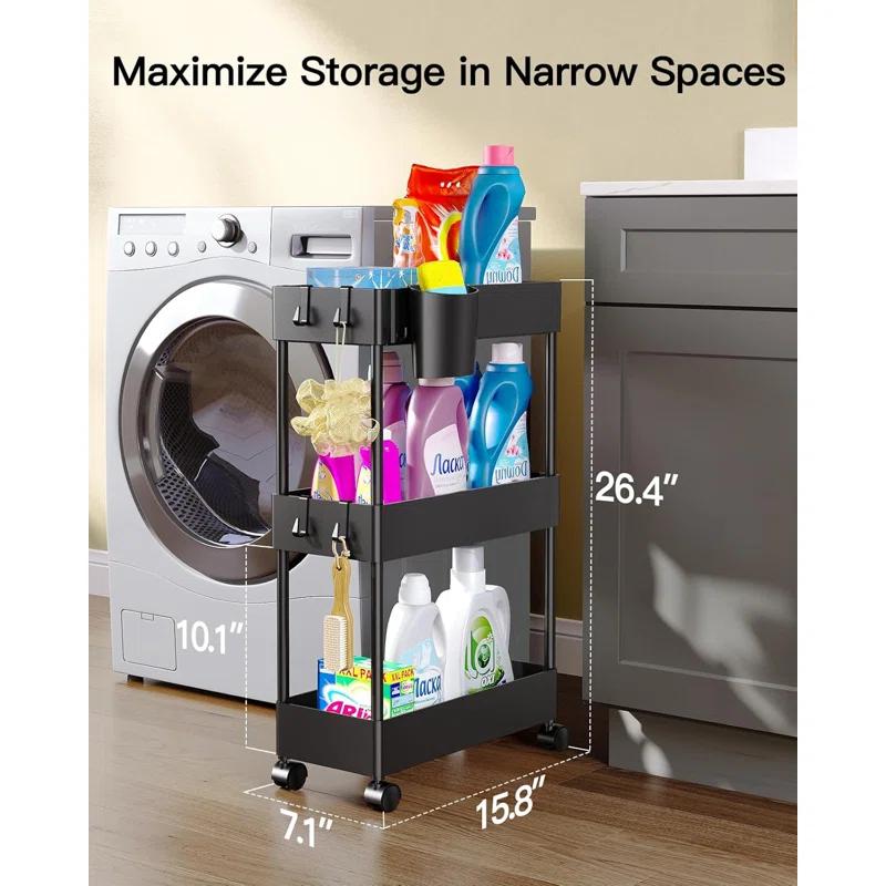 Anadea Slim Storage Cart With Wheels, Bathroom Cart Organizer Bathroom Storage Small, Rolling Cart For Bathroom, Laundry Room, Kitchen, Narrow Space