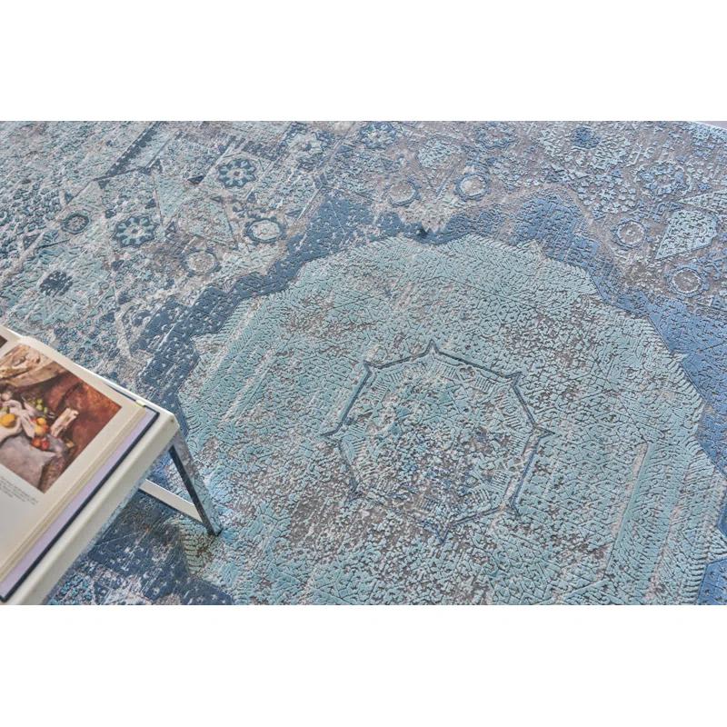 EXQUISITE RUGS Exquisite Rugs Palace Power Loom/Hand-Finished Acrylic/Viscose Ivory/Blue Area Rug