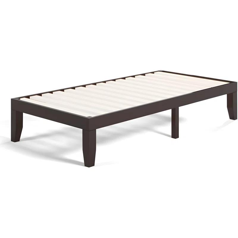 Blooming Espresso Twin Size Solid Wood Platform Bed Frame, 14-Inch Height With Slat Support