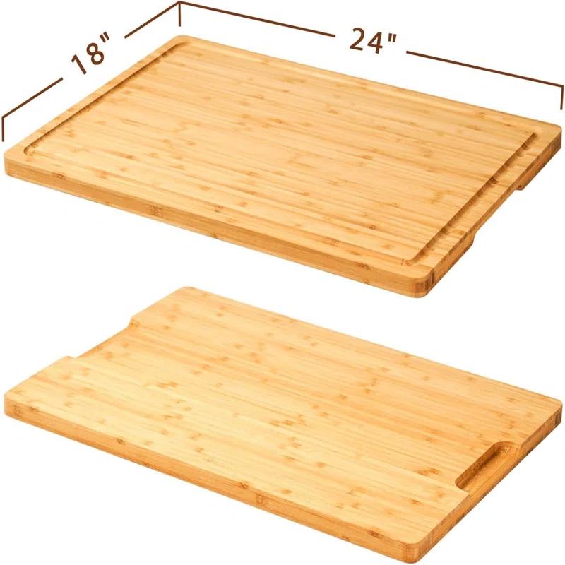 DILAND Bamboo Cutting Board For Kitchen, Large Wood Charcuterie Cheese Board, Wooden Chopping Block With Side Handles And Juice Grooves