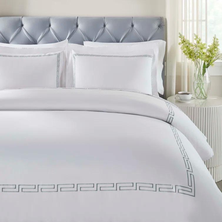 Superior Harrison Cotton Greek Key Embroidered 3 Piece Duvet Cover Set by Superior
