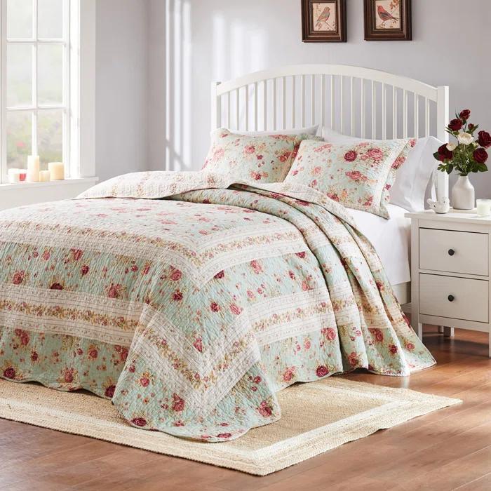 Antique Rose Cotton Reversible Quilt Set