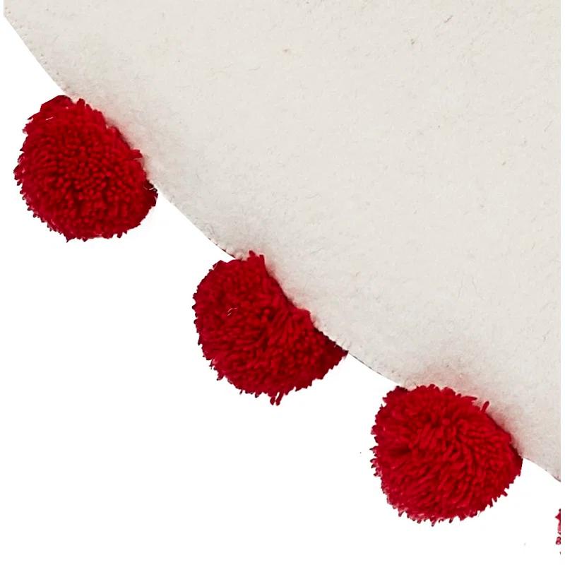 Pom Poms Red Pom Poms on Cream Handmade Felt Christmas Tree Skirt - - 63"