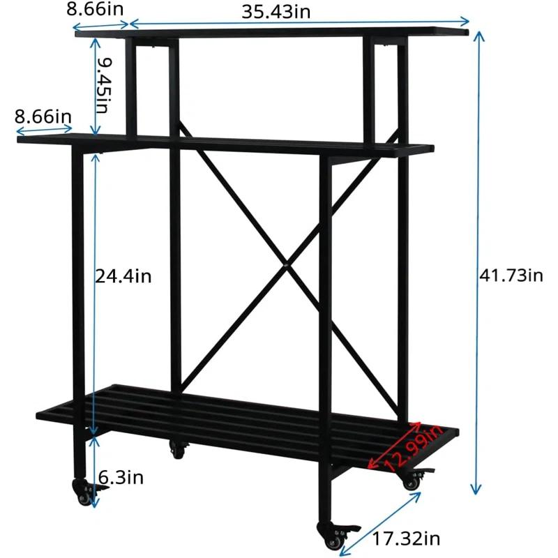 3 Tier Sturdy Plant Stand With Wheels, Heavy Duty Plant Holder For Home Indoor And Outdoor, L35.43 Xw17.32 X H41.73 Inch