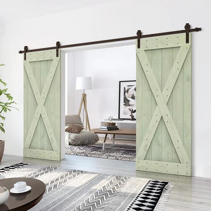 Calhome 84'' Solid Wood Paneled Painted with Installation Hardware Kit Barn Door