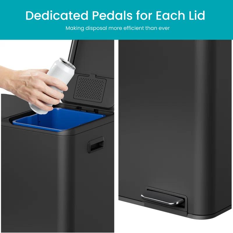 Home Zone Living Home Zone Living 16 Gallon Stainless Steel Kitchen Trash Can and Recycling Dual Compartments with Step Pedals and Soft-Close Lids