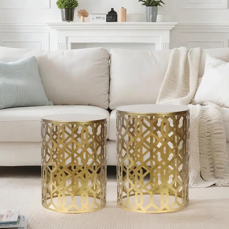 Rosdorf Park Arvil Golden Round Metal End Table(set of 2)