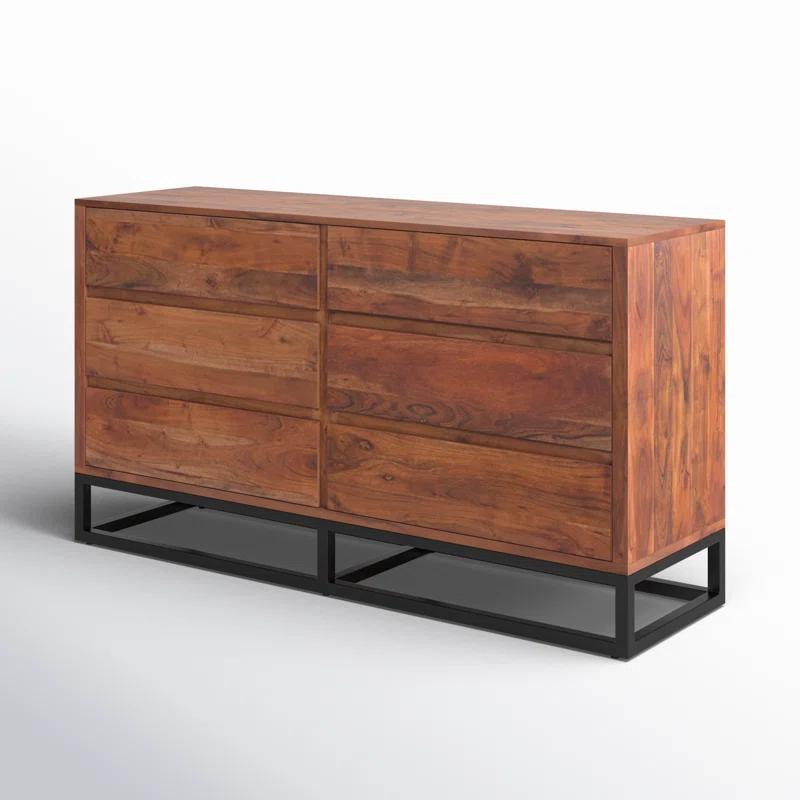 Birch Lane™ Pantai Modern Acacia Wood Dresser or Display Unit With Metal Base, Walnut Brown and Black