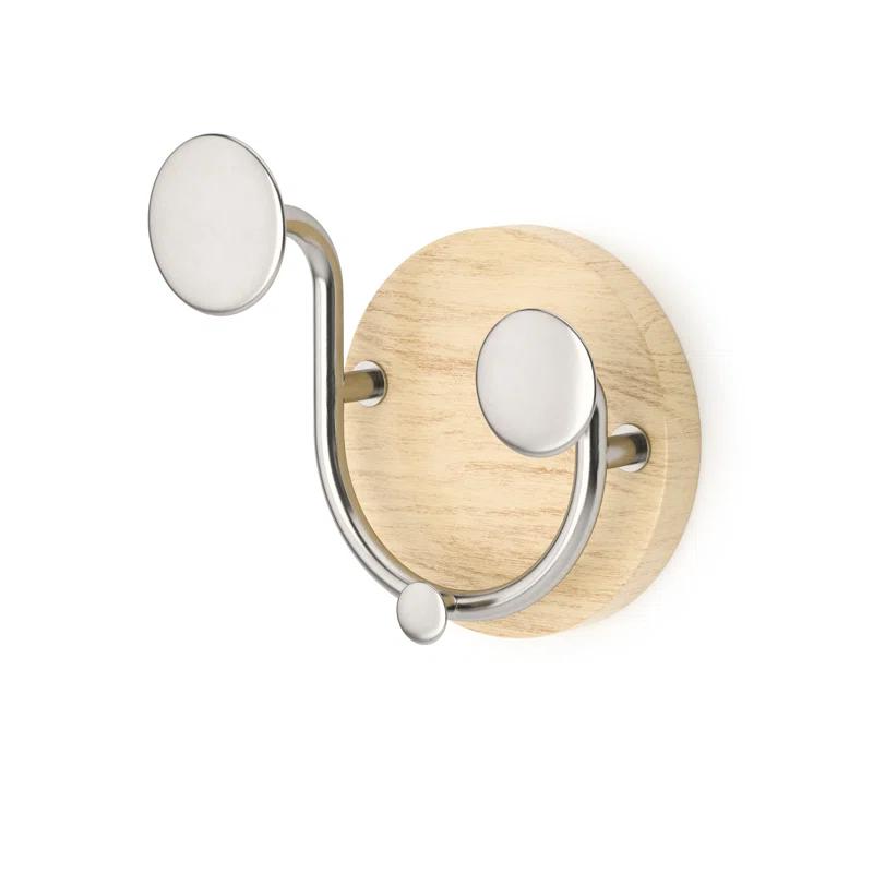 Natural Wood and Nickel Wall Mounted Valet Hook