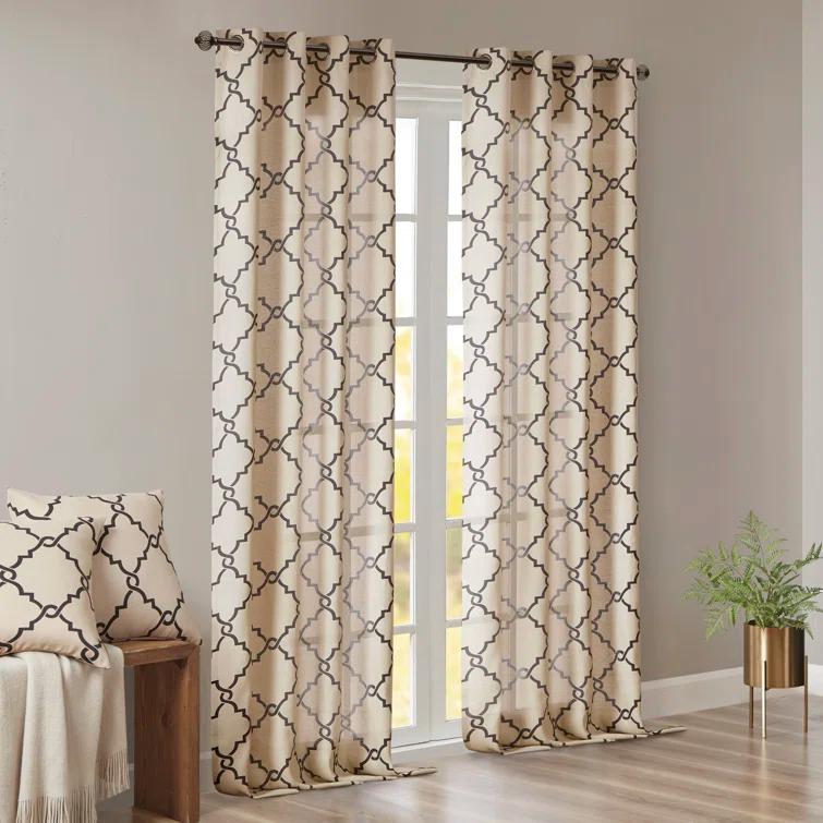 Madison Park Fretwork Print Grommet Top Single Window Curtain Panel