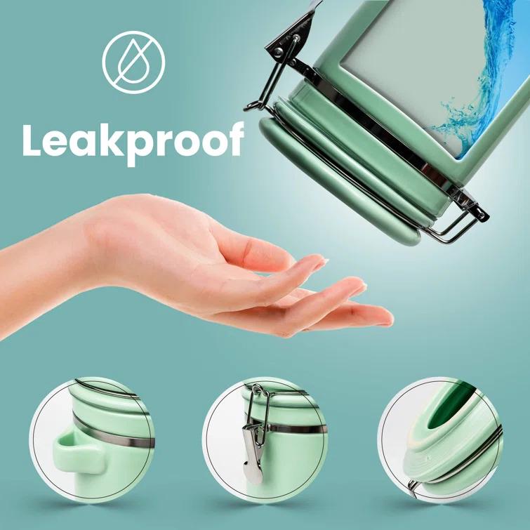 Home Intuition Home Intuition Ceramic Kitchen Canisters Set of 4 with Wooden Spoons Reusable Chalk Labels, Coffee, Tea (Turquoise)