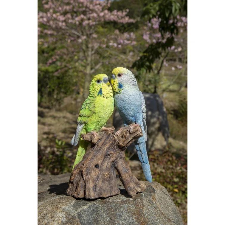 Hi-Line Gift Ltd. Motion Activated Singing Couple Budgerigar on Stump